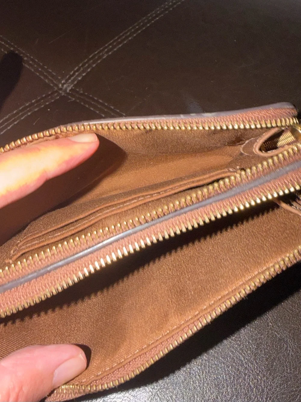 Coach Tan Signature Canvas Wristlet with Leather Strap